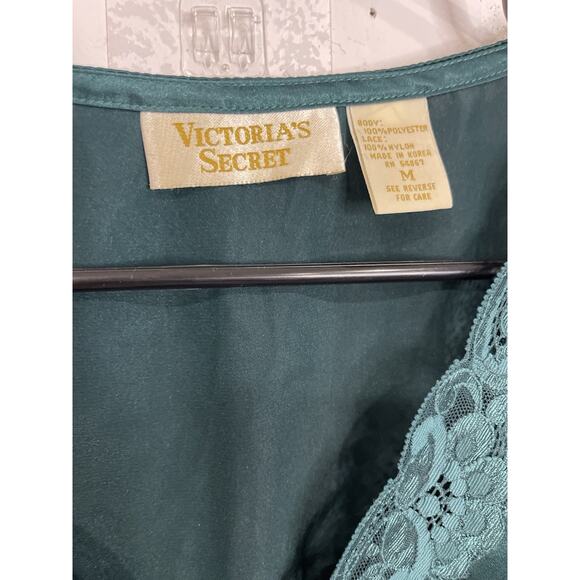 Vintage VICTORIA'S SECRET Emerald Green Nightgown Lace Size Med Lingerie Sleep - Picture 6 of 7